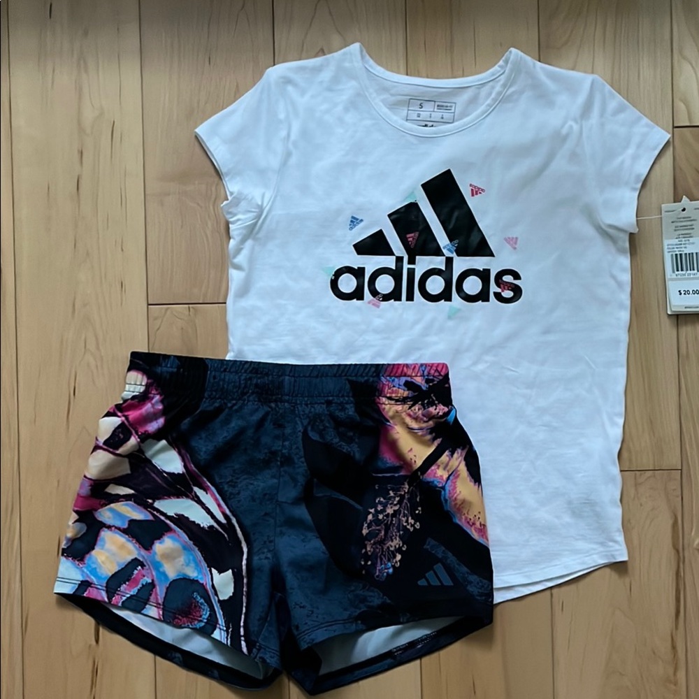 Adidas White Tee and Colorful Shorts Set
